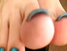 Hottie takes her socks off and shows her teen feet with sexy nail polish