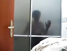 Mature and busty dark brown hair wife in the shower room in nature's garb