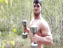 Francis Courbron Is Working Out And Masturbating Naked In The Woods