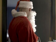 Santa bangs small teen angel at the home of his boss
