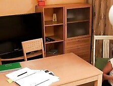 Brunette professor is filmed while being licked by her student