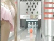 Sexy up skirt video of a tv girl bowling in mini dress