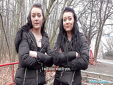 Public Agent Real Fake twins stopped on the street