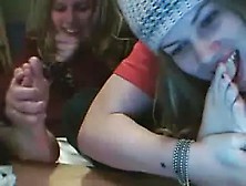 Naughty teenage sisters licking their own toes in front of the webcam