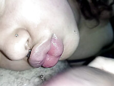 She gets all happy and excited to get all the hot cum on her big lips