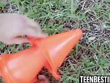 Teens work out by bouncing on a big cock