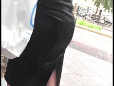 Candid bubble butt in satin skirt pt.  2