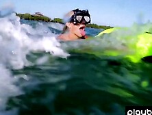 Inked Taylor Seinturier and her nude badass GFs take a ride on a jetski