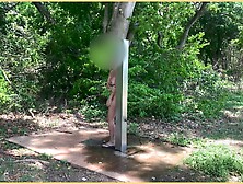 Wifey takes a risky public shower near a busy car park