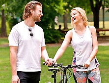 All-natural babe Cherry Kiss jumps on a pretty hard dick like a pro