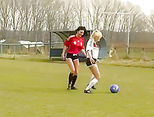 Two Sexy Teen Girls Outdoor Lesbian Football Fun