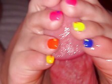 Rainbow Neon Nails Toejob And Footjob