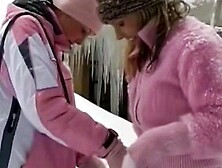 Lesbo fun into the snow