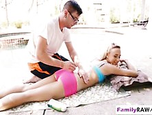 Family fun on the bed in the evening