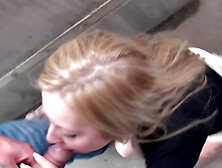 Busty bitch sucking and riding a couple of dicks publicly