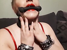 Elle Moon BBW Foot Fetish Red Satin Nightdress Knee High Boots and Bit Gag