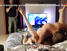 Cuckold cheating wife has sex with her lover on a vacation trip, while husband watches them