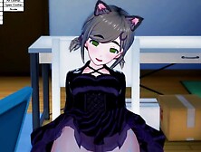 Cute catgirl with firm tits on a slim body rides a hard cock