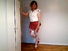 Miniskirt With Red And White Stockings