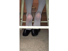 White Tights Shoeplay In Black Flats