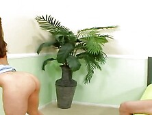 Hot German brunette gets her shaved pussy destroyed from the back