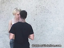 Very Hot Blonde Sucks On Her Knees In Public