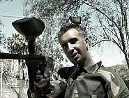 Super hot brunette gets fucked by a game of paintball