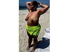 Natural Big Booty - Thick Legs Tease - Big Tits Areolas - Beach - Wet Hair - Walking in heels Thong G String - Latina BBW