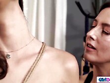 Mistresse Elise Graves has her large titties yielding teen Aria Sloane all bound up for her breasty older gf Dee Williamss fun. T