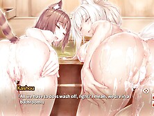 Two lavish anime cuties with big tits covered in cum after a threesome