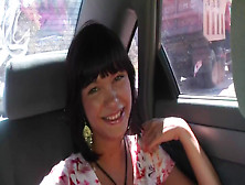 Pretty sexy smiling babe was fucked outdoors