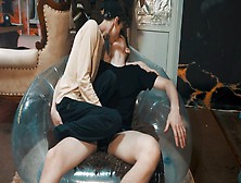 Horny Twink Students Enjoy Bareback Sex On A See-Through Inflatable Chair