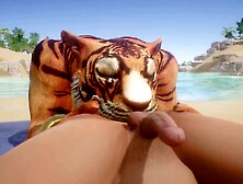 Big Tiger Furry Fucks Twink Guy On The Beach