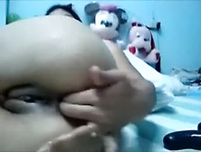 Naughty Asian Sweetheart With Shaved Cum-Gap Masturbates For Me On Webcam