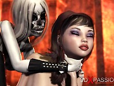 3D Dickgirl Witch Fucks A Sexy Girl In The Dark Castle