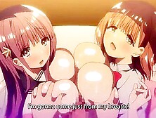 Threesome with my sister,  I get sandwiched between two big tits and cum inside them.