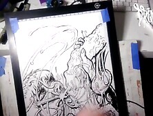 Facial Explosion creates Semen Comet in the night sky - lightbox erotic drawing creation by Drenched