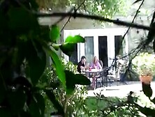 Big-Breasted Slut Creams Over Stud In Back Yard