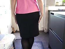 Hot Office Slut In Pencil Skirt,  Silk Top And High Heels Gets Fresh Bosses Cum In Her Pantyhose