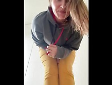 Giantess woman play with you.  socks feet and scare you laught at you