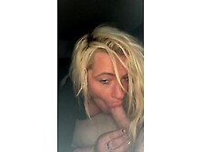 Nice-looking hooker blows a dude in his car at night and makes him cum in her throat then spits it out on his schlong merely to