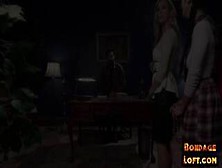 Bound asian subject buttfucked in trio with bigtit milf