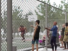 Basketball players fuck hard a sexy cheerleader girl on the street