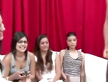 Horny CFNM babes play with guy and humiliate him