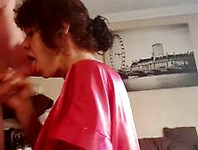 Amateur Brunette Deepthroats And Gags On A Big Cock