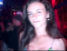 Gorgeous bitch openly seduces studs into sex by dancing without panties