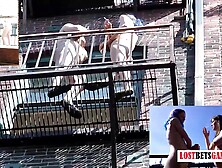 LOSTBETSGAMES - three Underware clad gals compete to watch who goes outside in nature's garb