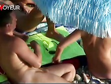 Beach Voyeur.  Hardcore group sex in a beach swingers camp