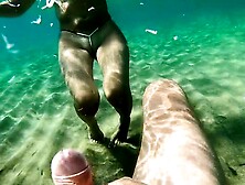 4 underwater cumshots in the front of a hot milf