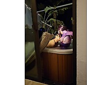 Sissy lola in purple vinyl fondles and fingers herself in the booty by stessy in jacuzzi